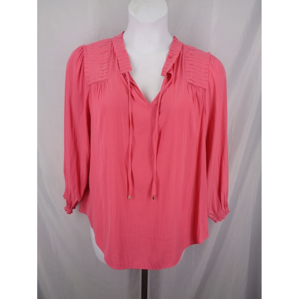Chicos Pink Pleated Tie Neck Top Blouse Size 3 (16) XL
